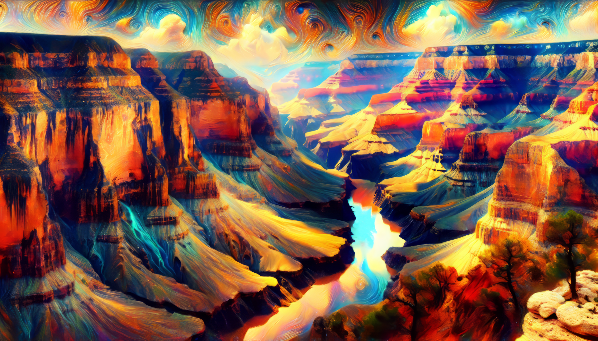 Stunning HD wallpaper of a colorful, artistic interpretation of the Grand Canyon for desktop background.