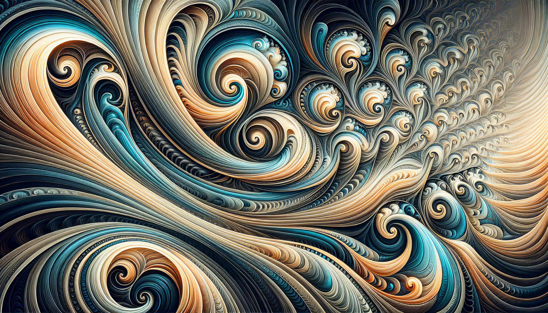 HD abstract fractal wallpaper featuring swirling patterns in shades of blue and brown.