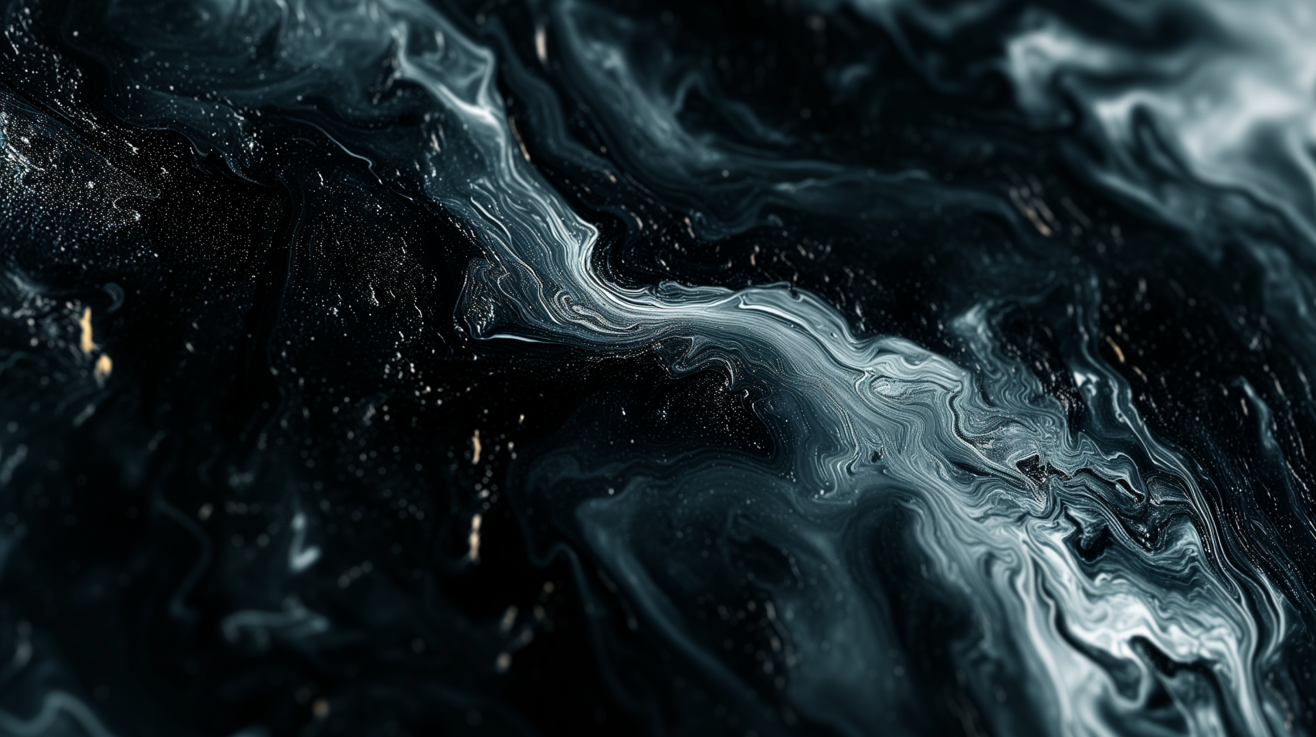 HD desktop wallpaper featuring a dark aesthetic with swirling black and blue abstract patterns.