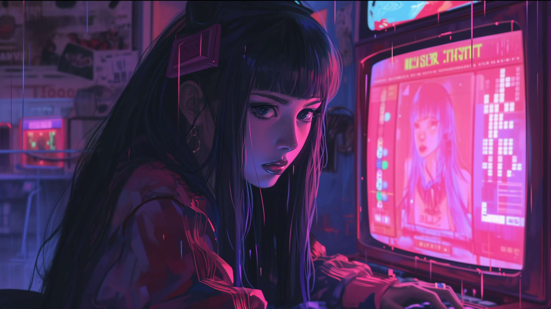 Sad Lofi Girl HD Wallpaper - Neon Melancholy by robokoboto