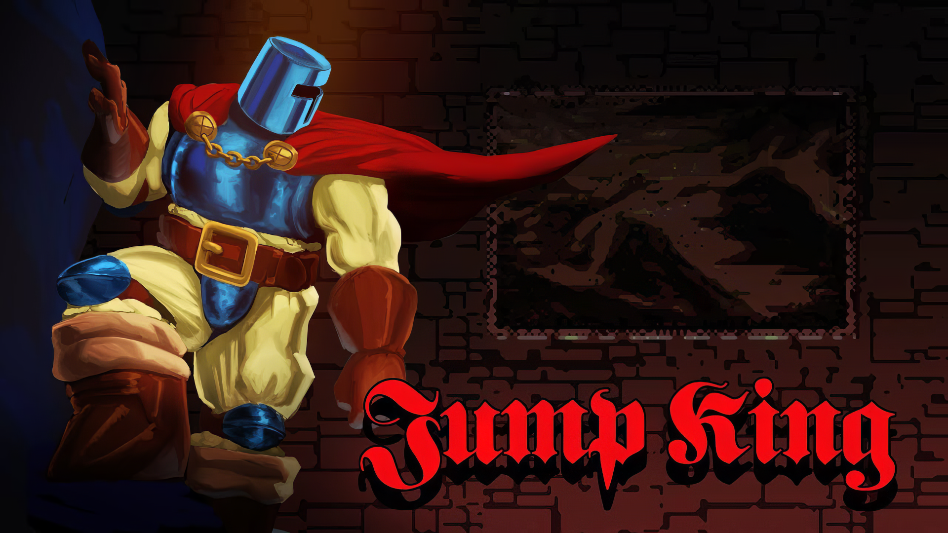 HD wallpaper of Jump King video game character with red cape against brick wall for desktop background.