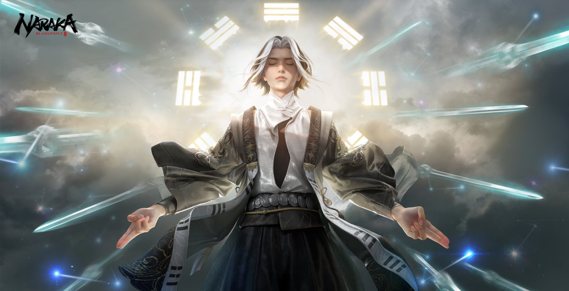 Mage character from Naraka: Bladepoint video game depicted in a dynamic HD desktop wallpaper with ethereal lighting and mystic energy surrounds.