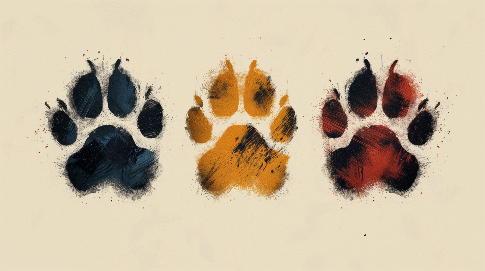 HD wallpaper featuring a trio of colorful dog paw prints on a beige background.