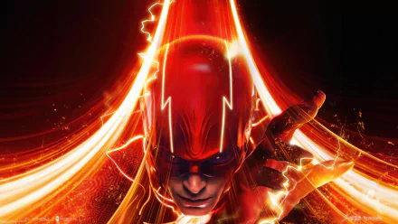 The Flash (2023) movie scene captured in stunning 4K Ultra HD, featuring the iconic hero surrounded by dynamic, fiery energy trails on a PC desktop wallpaper.