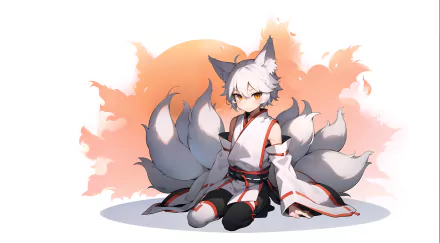 white hair fox ears kitsune fox tail multiple tails Anime boy anime boy HD Desktop Wallpaper | Background Image