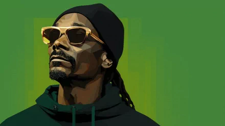 Illustrated HD desktop wallpaper featuring a stylized portrait of a male figure with sunglasses and a beanie against a green background.