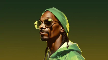 Alt-text: HD Desktop Wallpaper featuring a stylized portrait of a man with sunglasses and a green bandana on a gradient background, evoking a hip-hop aesthetic.