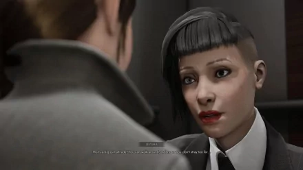 HD wallpaper of a Vampire: The Masquerade - Swansong game scene featuring a close-up of a female character engaged in conversation.
