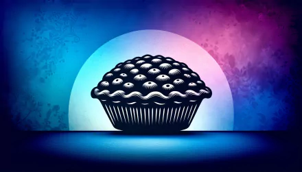 HD desktop wallpaper featuring an artistic illustration of a blueberry pie with a colorful abstract background.