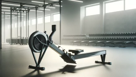HD desktop wallpaper of a modern gym featuring a sleek rowing machine under natural lighting.
