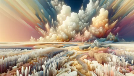 HD surreal landscape wallpaper with colorful clouds and dreamlike terrain for desktop background.