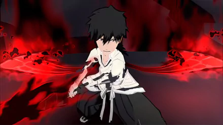 HD wallpaper of a character from Bleach: Brave Souls video game with a red and black action-packed background for desktop.
