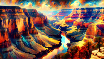 Stunning HD wallpaper of a colorful, artistic interpretation of the Grand Canyon for desktop background.