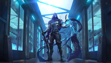 Omen character from Valorant video game set in a futuristic corridor, HD desktop wallpaper and background.