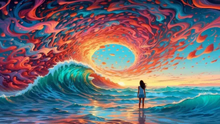 Vibrant psychedelic sunset over a colorful ocean wave - perfect HD desktop background.