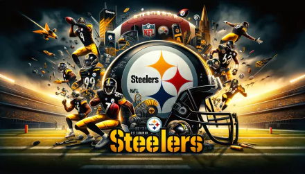 HD Pittsburgh Steelers NFL Super Bowl-themed desktop wallpaper featuring dynamic football imagery on the field.