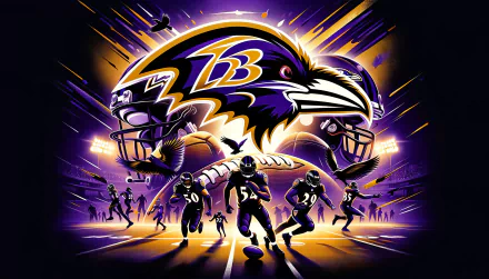 Baltimore Ravens NFL team HD desktop wallpaper featuring football artwork with dynamic player silhouettes and team logo for Super Bowl sports fans.