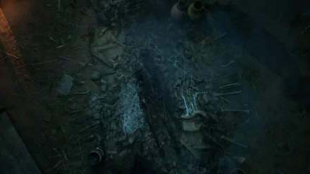 A haunting HD wallpaper from the video game Alone in the Dark (2024), featuring a shadowy, debris-strewn scene evocative of mystery and tension.