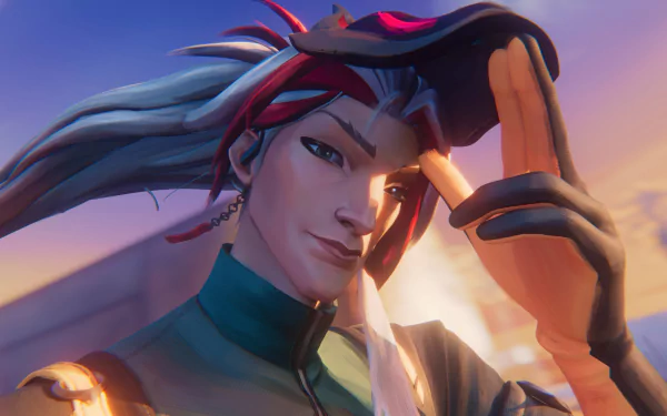 HD wallpaper featuring Yone from League of Legends, wielding Heartsteel, with a sunset backdrop.