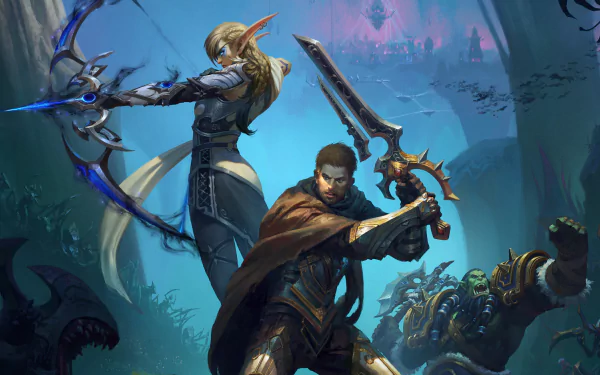HD wallpaper featuring Anduin Wrynn and Alleria Windrunner from World of Warcraft: The War Within, perfect for desktop background.
