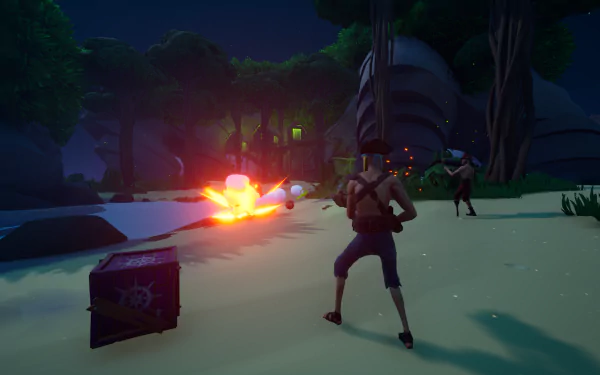 HD Blazing Sails Game Wallpaper featuring dynamic night-time pirate battle scene for desktop background.