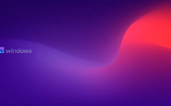 A 4K Ultra HD PC desktop wallpaper featuring a smooth, abstract gradient of purple and red hues with the Windows logo, representing Microsoft technology and Windows 12.