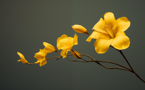 HD desktop wallpaper featuring vibrant yellow flowers on a stem against a muted background.