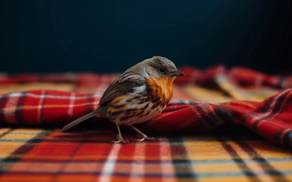 Bird on plaid fabric HD wallpaper - colorful bird against a red plaid background for desktop.