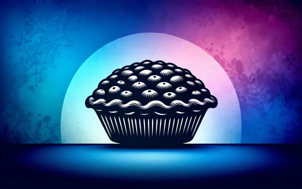 HD desktop wallpaper featuring an artistic illustration of a blueberry pie with a colorful abstract background.