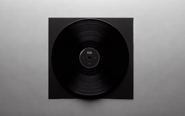 HD desktop wallpaper featuring a sleek vinyl record on a textured grey background, perfect for music enthusiasts.