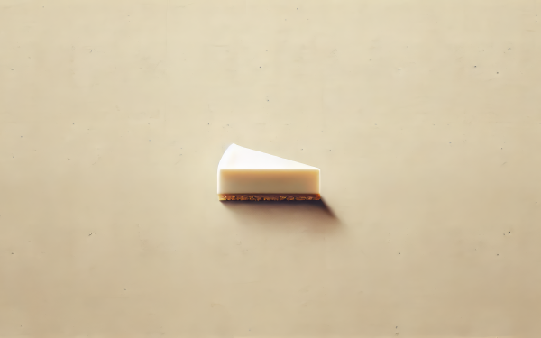 HD wallpaper featuring a minimalist cheesecake slice on a clean, beige background - perfect for a desktop or background setting.