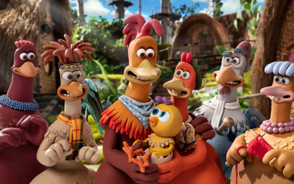 HD wallpaper featuring characters from Chicken Run: Dawn of the Nugget movie for desktop background.