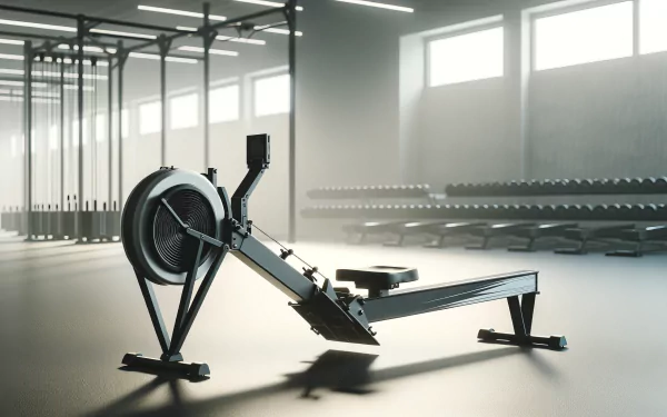 HD desktop wallpaper of a modern gym featuring a sleek rowing machine under natural lighting.
