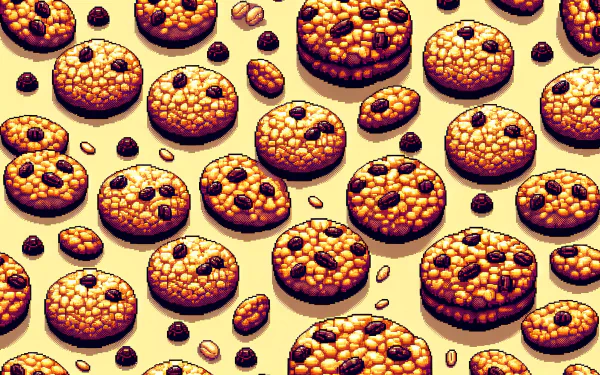 HD desktop wallpaper featuring multiple oatmeal raisin cookies on a seamless background.