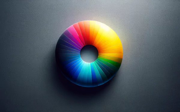 HD desktop wallpaper featuring a vibrant color wheel with a spectrum of colors on a textured grey background.