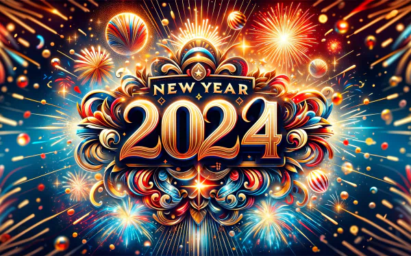 Vibrant New Year 2024 fireworks celebration HD wallpaper and desktop background.
