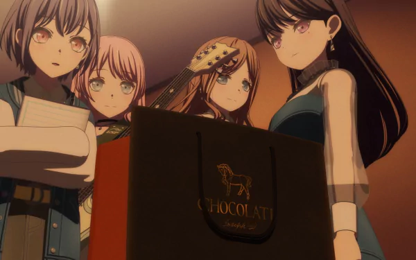 HD wallpaper featuring characters from BanG Dream Anime 'It's My GO!!!!!' series with warm ambient lighting.