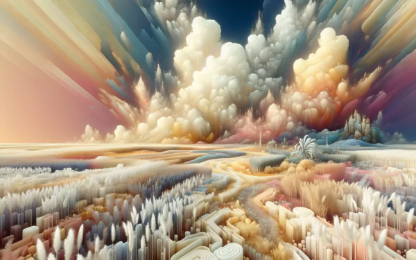 HD surreal landscape wallpaper with colorful clouds and dreamlike terrain for desktop background.