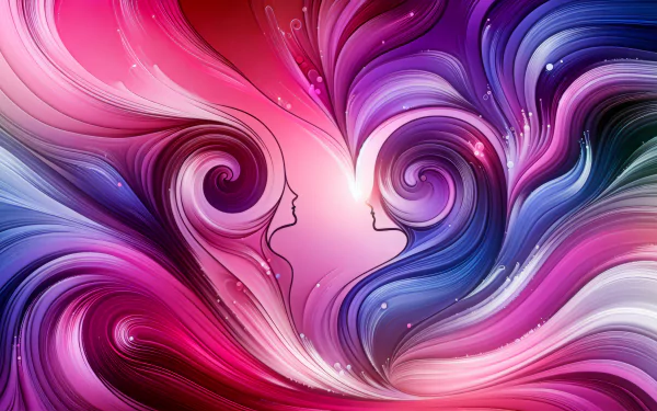 HD desktop wallpaper featuring an artistic representation of soulmates with swirling pink and purple abstract patterns.
