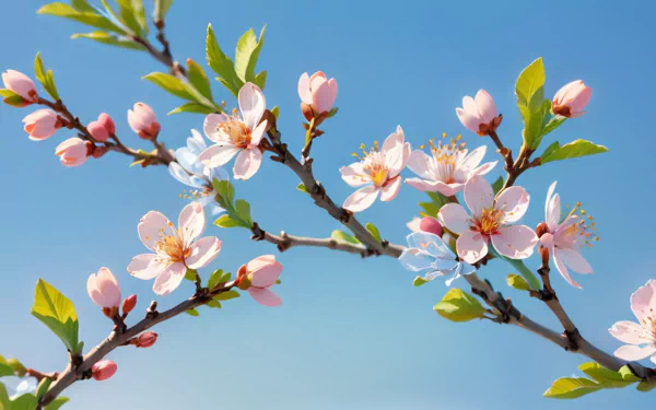 Vibrant apricot tree blossoms against a bright sky, creating a stunning HD desktop wallpaper.