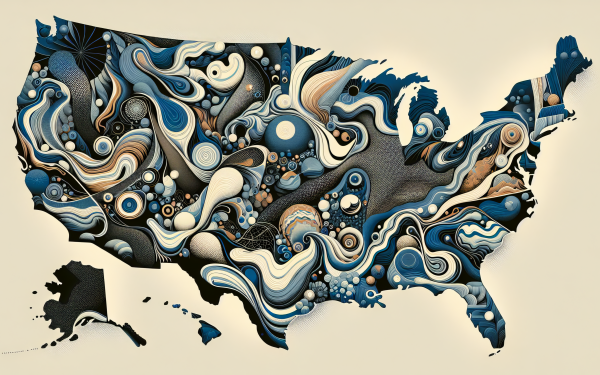 Abstract art design of United States map for HD desktop wallpaper background.
