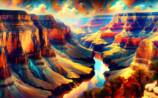 Stunning HD wallpaper of a colorful, artistic interpretation of the Grand Canyon for desktop background.