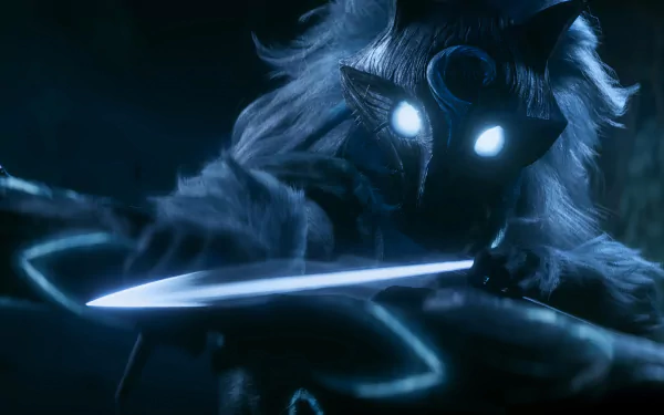 HD wallpaper of Kindred from League of Legends, showcasing the character in a dynamic, blue-toned action pose.