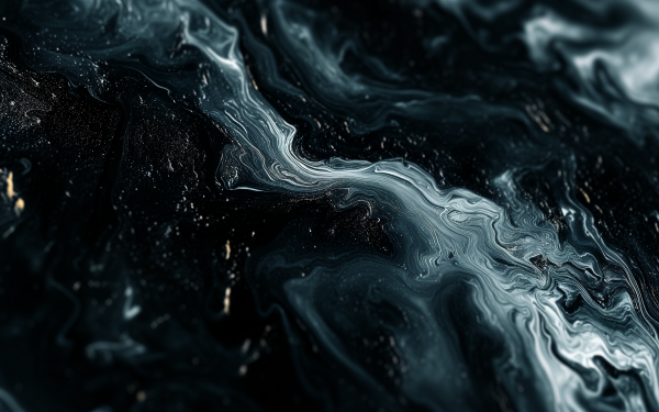 HD desktop wallpaper featuring a dark aesthetic with swirling black and blue abstract patterns.