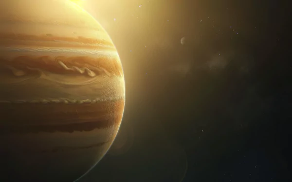 A stunning HD desktop wallpaper of Jupiter, the majestic gas giant, showcasing its swirling clouds and radiant colors against a cosmic backdrop.