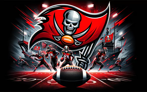 HD Tampa Bay Buccaneers Wallpaper Featuring Team Logo and Players in Action for NFL Super Bowl Football Fans.
