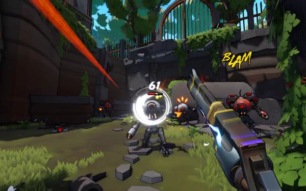 HD desktop wallpaper of Roboquest video game featuring an action-packed scene with a first-person shooter perspective.