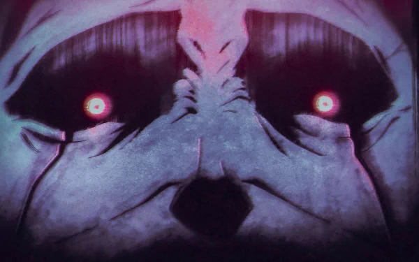 HD anime wallpaper of the Statue of God from Solo Leveling, featuring glowing eyes and a dark, ominous atmosphere for a PC desktop background.
