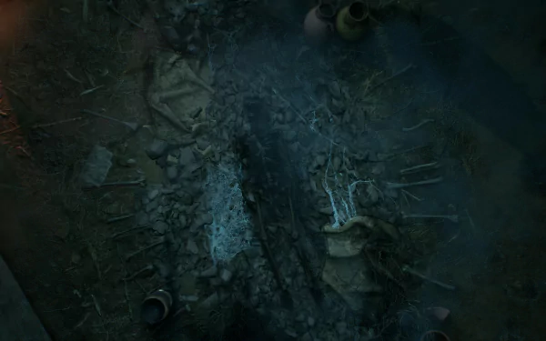 A haunting HD wallpaper from the video game Alone in the Dark (2024), featuring a shadowy, debris-strewn scene evocative of mystery and tension.