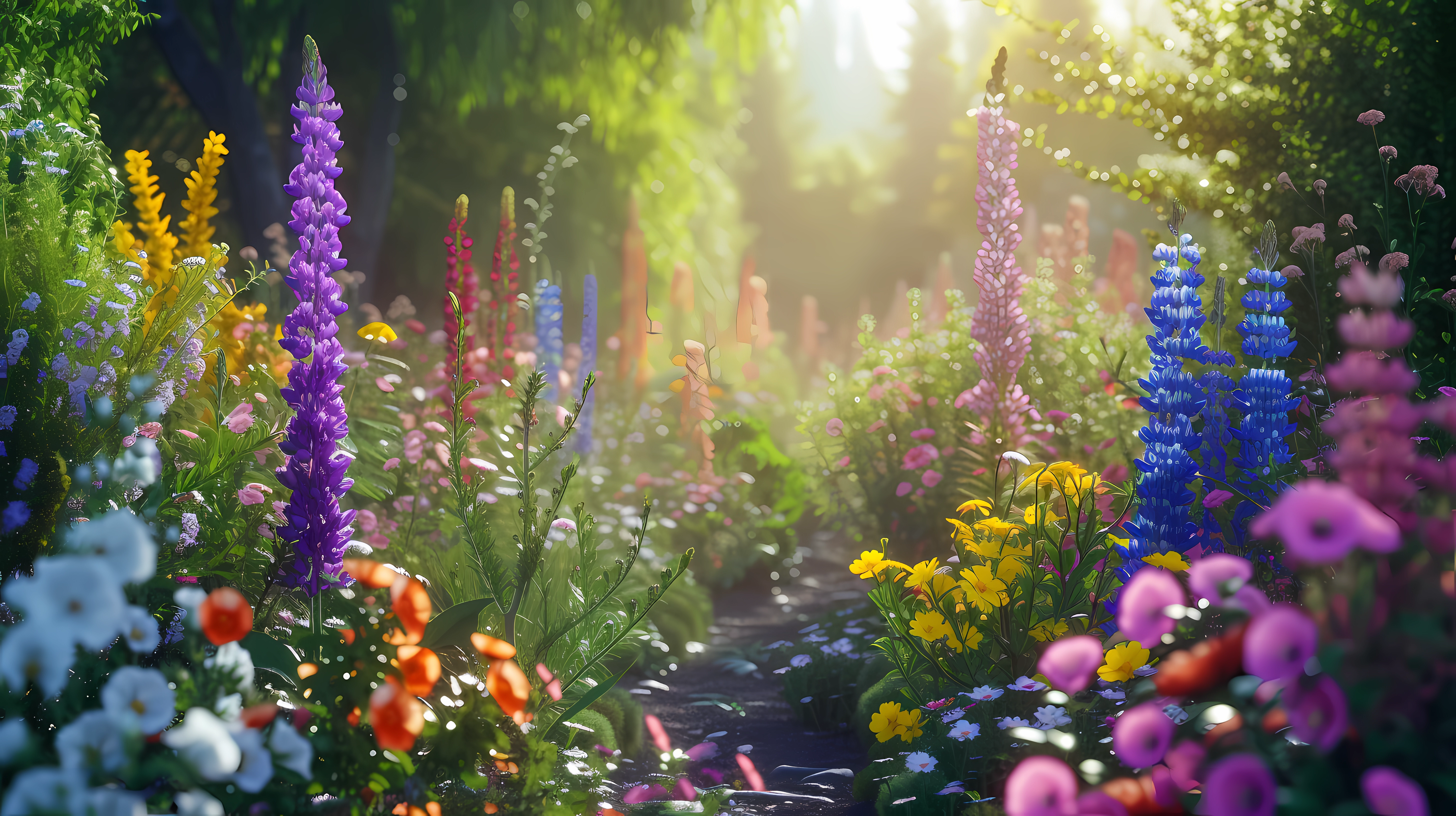 Vibrant Flower Garden HD Wallpaper by robokoboto